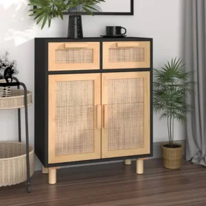 Aparador 60x30x75 cm pinho maciço/vime autêntico preto