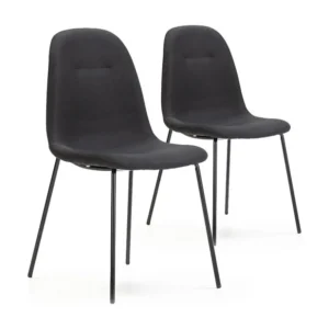Conjunto de 2 cadeiras de jantar Brenda estofadas em preto, 44 x 54 x 85 cm.