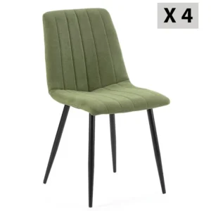 Conjunto de 4 cadeiras Sagi estofadas em tecido verde.