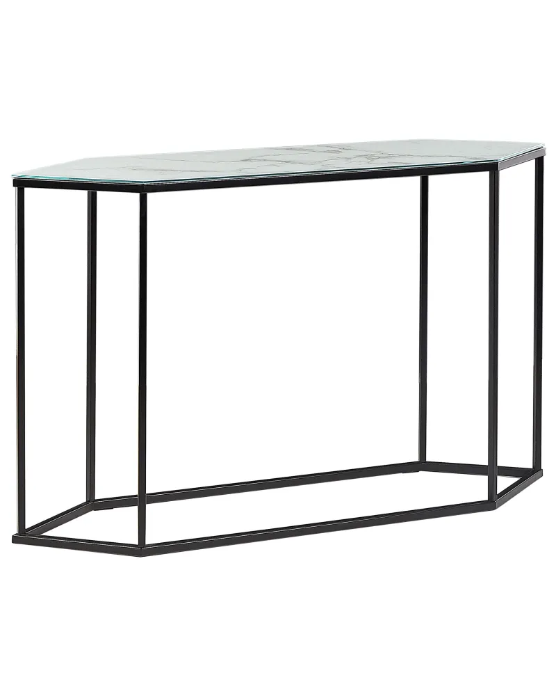 Glass Top Console Table Marble Effect White Black PERRIN