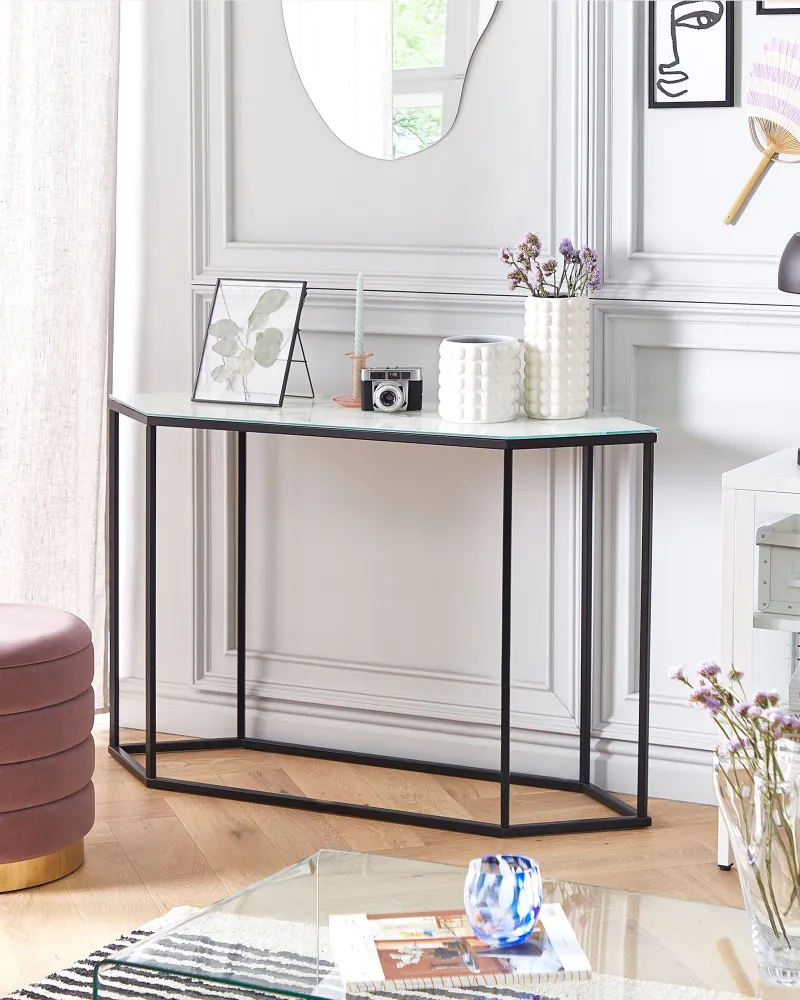 Glass Top Console Table Marble Effect White Black PERRIN