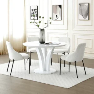 Mesa de jantar redonda 4 lugares em MDF lacado branco - VIALETA