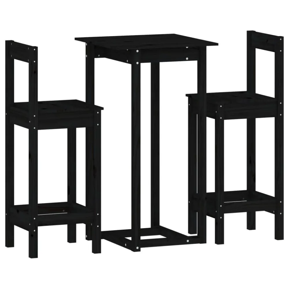 3 pcs conjunto de bar pinho maciço preto