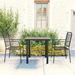 3 peças conjunto de jantar para jardim vidro e ço preto