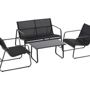 Sakura - Salão de jardim de design com sofá + 2 poltronas + mesa de centro com prateleira de vidro