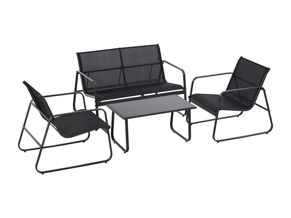 Sakura - Salão de jardim de design com sofá + 2 poltronas + mesa de centro com prateleira de vidro