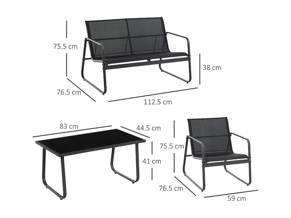 Sakura - Salão de jardim de design com sofá + 2 poltronas + mesa de centro com prateleira de vidro