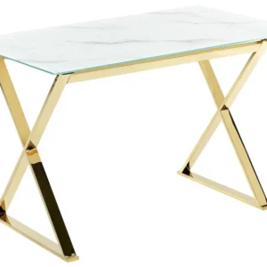 Vidro Top Dining Table 120 x 70 cm Marble Effect and Gold ATTICA